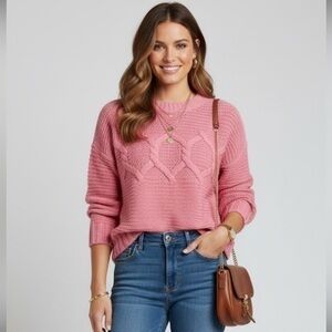 Banana Republic Pink Wool Cable Knit Design Crewneck Sweater